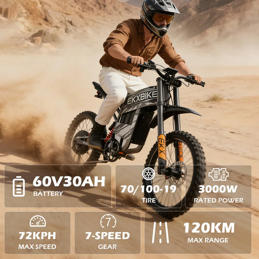 EKXBIKE TX1 Electric Motorcycles 6000W Brushless Gearless Motors 60V30AH Lithium Battery Speed 80Kmh Adult Off Road MTB Ebike