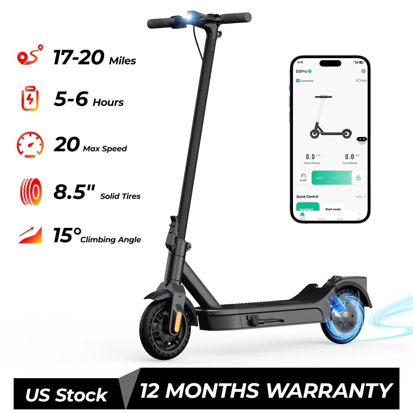 Foldable E-Scooter 1000W 10" Tubeless Tire 40 Miles Long Range Dual Shock Absorption APP Urban Commuter Scooter Family Use