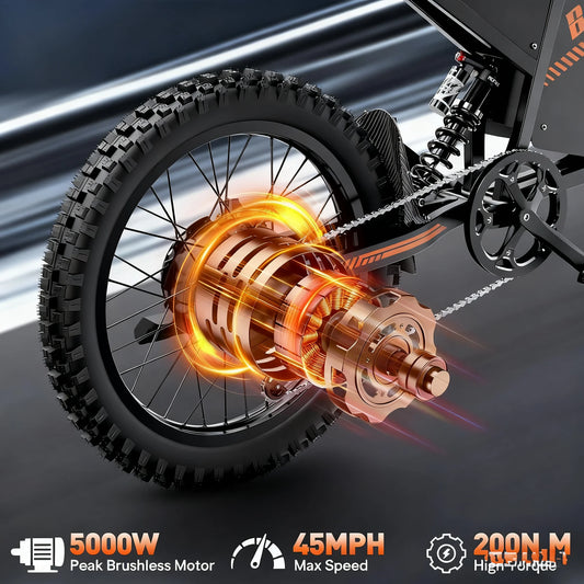 BOPZIN Q8 Electric Bicycle 5000W 60V 35AH 45 MPH 25x3" Fat Tires Electric-Motorcycle Hydraulic Brakes Full Suspension UL2849