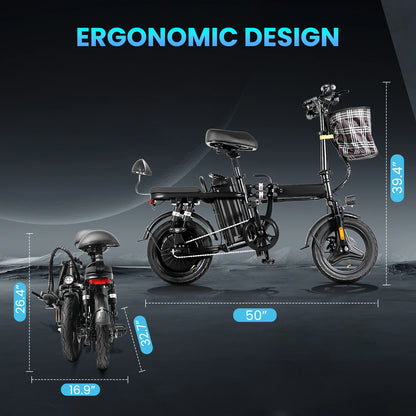 Foldable E-Bike 20MPH Foldable Adult Electric Bicycle 48V 20Ah Folding Commuter Electric Bike with Removable Battery