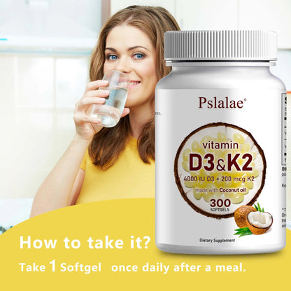 Vitamin D3 and K2 Softgels - Promotes Absorption, Digestion, and Maintains Health - 300 Softgels
