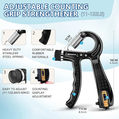 Grip Trainer Kit: Adjustable Hand Gripper,Finger/Hand Exercisers,Stress Ball & Forearm Ring for Muscle Build & Injury Rcvry