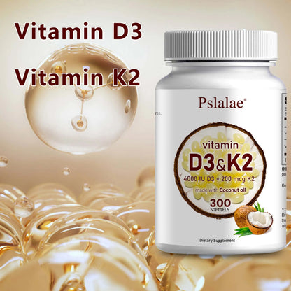 Vitamin D3 and K2 Softgels - Promotes Absorption, Digestion, and Maintains Health - 300 Softgels