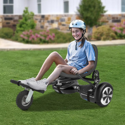 Hoverboard Seat Attachment, Hoverboard Go Kart with Doual Pole Rear Shock Absorption, Adjustable Frame Length and Handlebar Cont