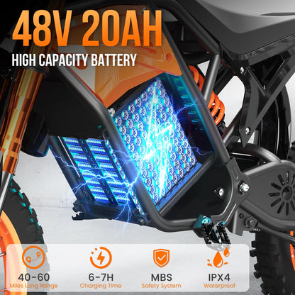 48V Electric Dirt Bike for Adults/Teens,3000W Peak Power Electric Motorcycle for Adults, 37.5MPH Top Speed & 60 Miles Long Range