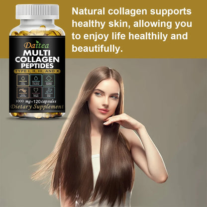 Multi Collagen Peptides, Type I, II, III and X, Hydrolyzed Collagen Peptides with Vitamin C, Supports Skin Hair Nail & Joint
