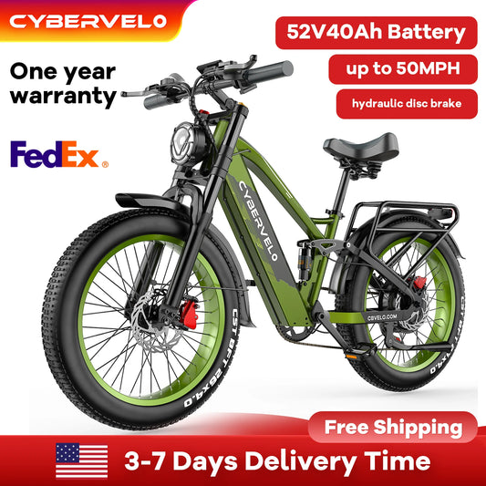 Cybervelo 5000w Peak Built-in Battery Ebike, 100 Miles Range MTB Sand 26" Fat Tire, 52V 40Ah Outdoor Electric Bike for adult EK9