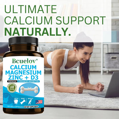 Calcium Magnesium Zinc Capsules with Vitamin D3 - Bone/Teeth/Heart Support, Immune & Nerve Health, 30/60/120 Counts
