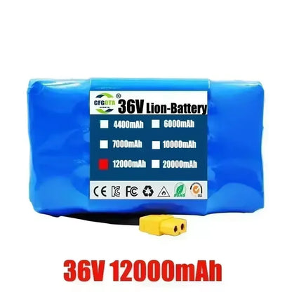36V 20000mAh Superior Lithium-Ion Rechargeable Battery for Electric Self-Suction Hoverboard Unicycle 20AH Long-Lasting Power