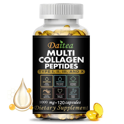 Multi Collagen Peptides, Type I, II, III and X, Hydrolyzed Collagen Peptides with Vitamin C, Supports Skin Hair Nail & Joint