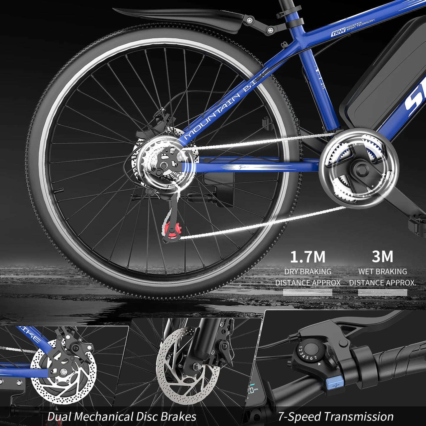 Electric Bike for Adults, 1500W Peak Mountain Ebike with 25 MPH, 65 Miles Range, 7 Speeds, 48V 10Ah Removable Battery 26" Ebike