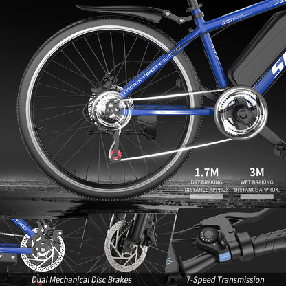 Electric Bike for Adults, 1500W Peak Mountain Ebike with 25 MPH, 65 Miles Range, 7 Speeds, 48V 10Ah Removable Battery 26" Ebike