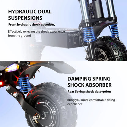 6000W 60V 50Ah 11 inch off-road tyre Kick scooter dual motors removable seat hydraulic shock absorption Folding Electric Scooter