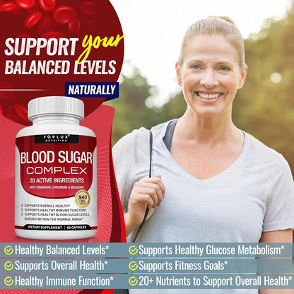 Blood Sugar Complex Supplement - Supports Healthy Blood Sugar Levels, All Natural with Cinnamon, vitamins, Non-GMO, 60 Capsules