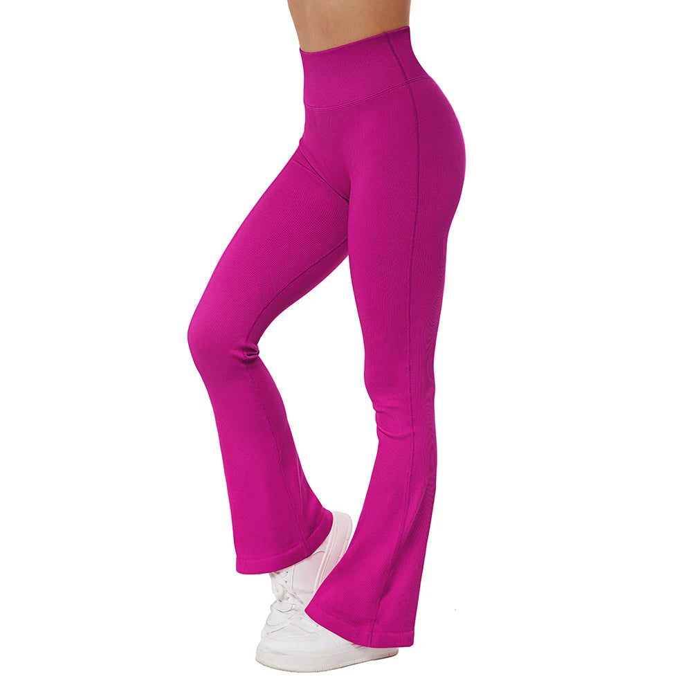 Women Ribbed Seamless Flare Leggings Sports Running Workout Fitness Pants Bootcut High Waist Push Up Flared Yoga Pants Women