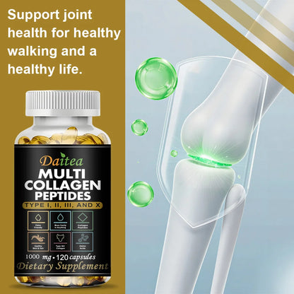 Multi Collagen Peptides, Type I, II, III and X, Hydrolyzed Collagen Peptides with Vitamin C, Supports Skin Hair Nail & Joint