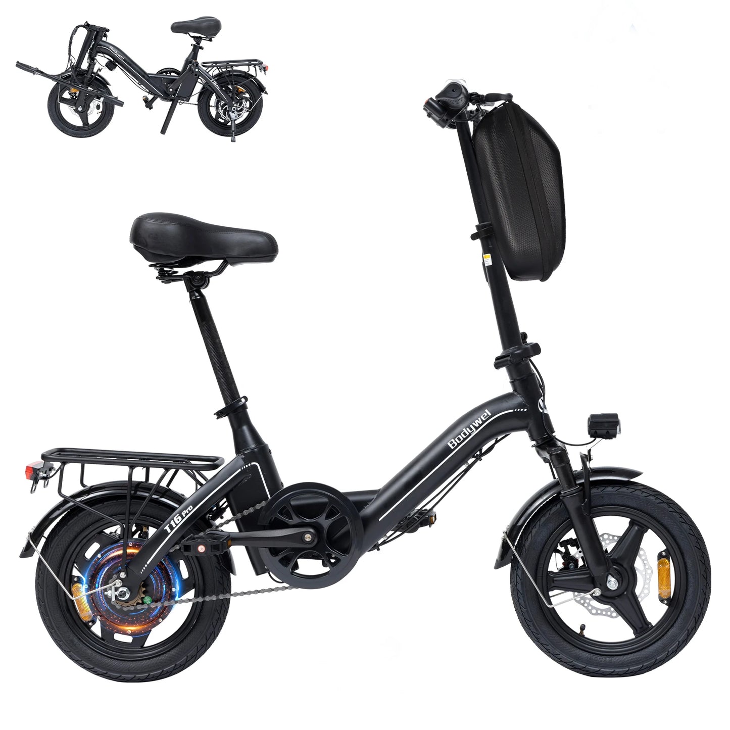 Bodywel T16Pro Adult Electric Bike 14" Foldable eBike, 750W Motor 22MPH Max Speed 36V 10.4AH Battery Commuter Electric Bicycle