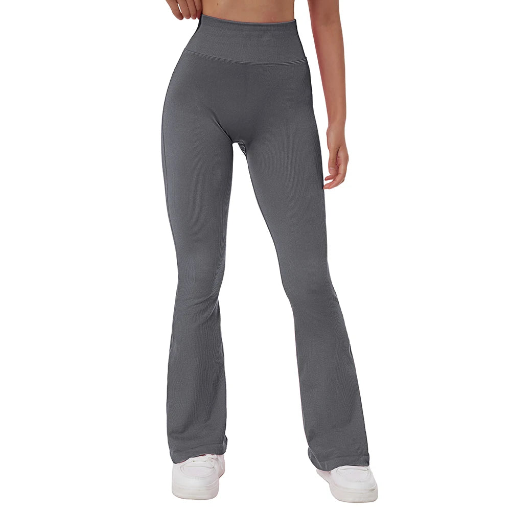 Women Ribbed Seamless Flare Leggings Sports Running Workout Fitness Pants Bootcut High Waist Push Up Flared Yoga Pants Women
