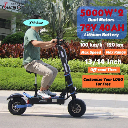 2025 Upgraded Escooter X8P 8000W 60V 38.4AH 13/14 inch Dual Motor Adult Off-road Electric Scooter Speed 100KM/H Mileage 120KM