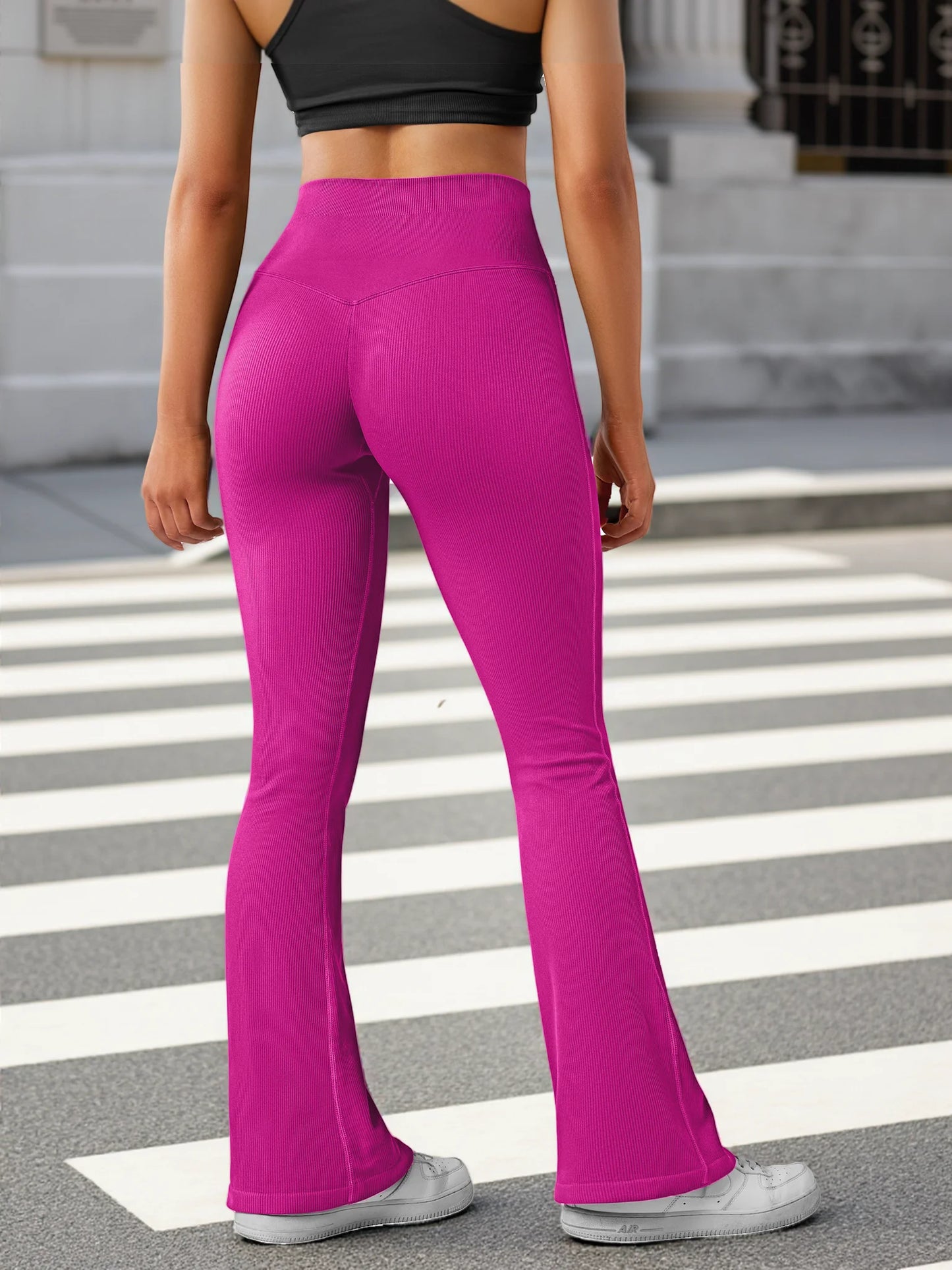 Women Ribbed Seamless Flare Leggings Sports Running Workout Fitness Pants Bootcut High Waist Push Up Flared Yoga Pants Women
