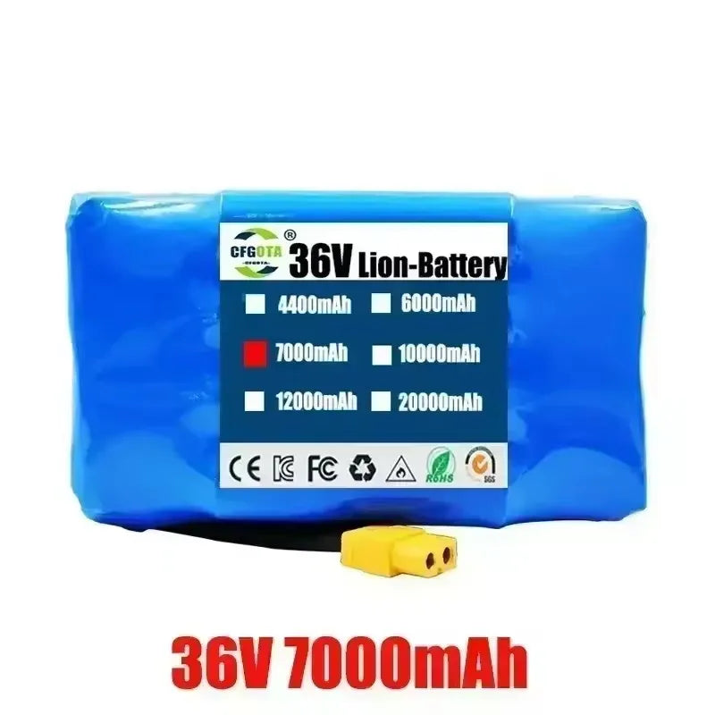 36V 20000mAh Superior Lithium-Ion Rechargeable Battery for Electric Self-Suction Hoverboard Unicycle 20AH Long-Lasting Power