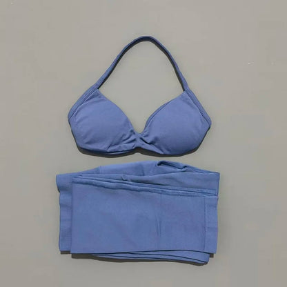 2 Piece Sport Set Women Yoga Backless Halter Bra High Waist Scrunch Seamless Pants Sport Suit Gym Sportswear Workout Set