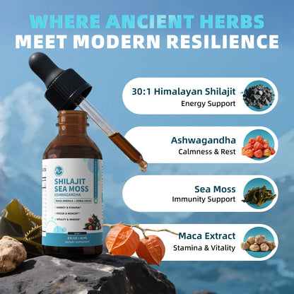 Minch 12-in-1 Shilajit Drops with Sea Moss,Ashwagandha,Maca & Ginkgo Biloba Supplement with 85+ Trace Minerals and Fulvic Acid