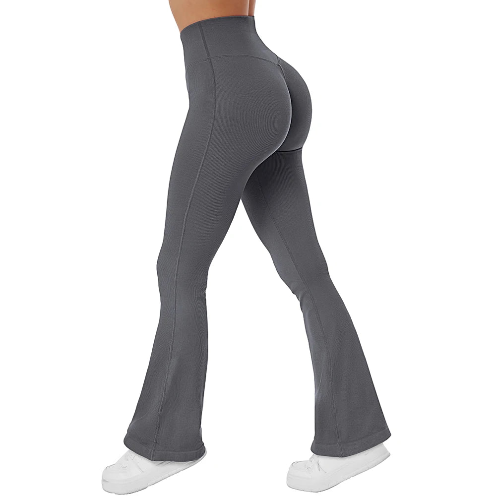 Women Ribbed Seamless Flare Leggings Sports Running Workout Fitness Pants Bootcut High Waist Push Up Flared Yoga Pants Women
