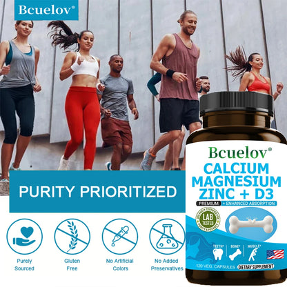 Calcium Magnesium Zinc Capsules with Vitamin D3 - Bone/Teeth/Heart Support, Immune & Nerve Health, 30/60/120 Counts