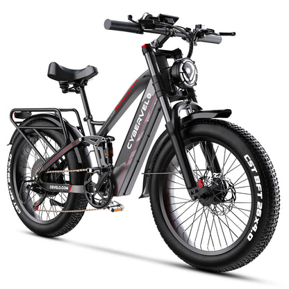 Cybervelo 5000w Peak Built-in Battery Ebike, 100 Miles Range MTB Sand 26" Fat Tire, 52V 40Ah Outdoor Electric Bike for adult EK9