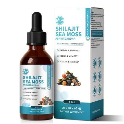 Minch 12-in-1 Shilajit Drops with Sea Moss,Ashwagandha,Maca & Ginkgo Biloba Supplement with 85+ Trace Minerals and Fulvic Acid