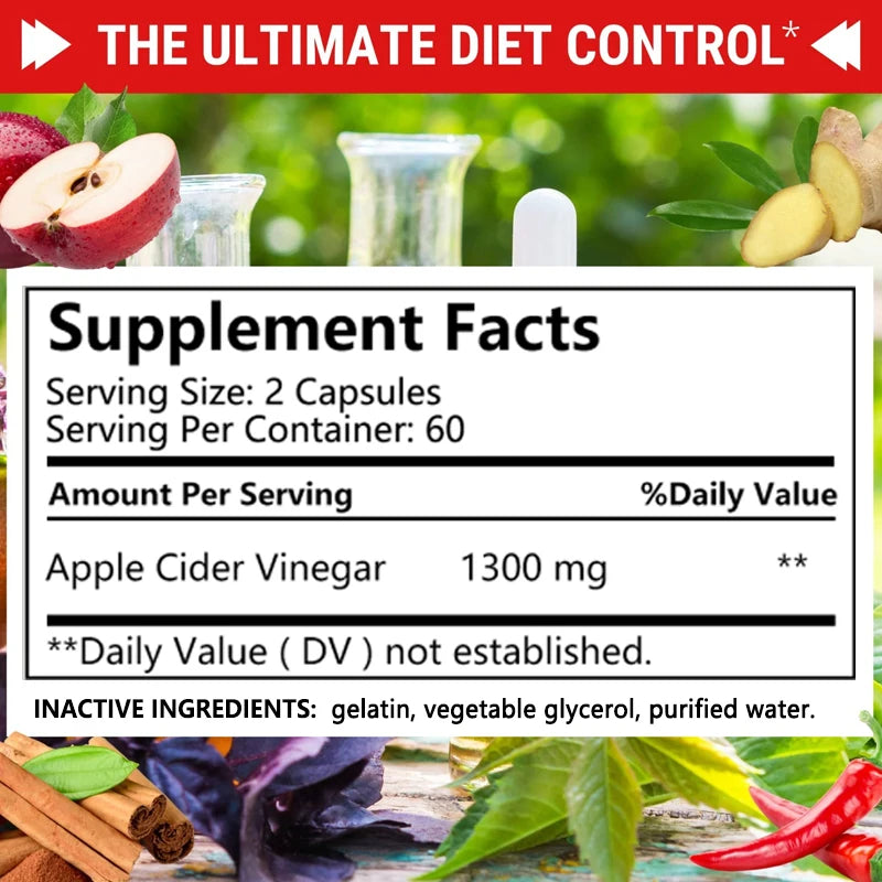 Apple Cider Vinegar Extract Supplement - Boosts Energy Levels, Fat Burning, Digestive Health, Natural and Non-GMO
