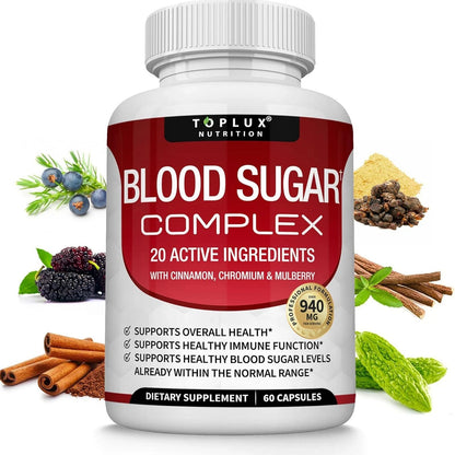 Blood Sugar Complex Supplement - Supports Healthy Blood Sugar Levels, All Natural with Cinnamon, vitamins, Non-GMO, 60 Capsules