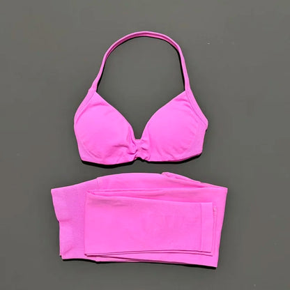 2 Piece Sport Set Women Yoga Backless Halter Bra High Waist Scrunch Seamless Pants Sport Suit Gym Sportswear Workout Set