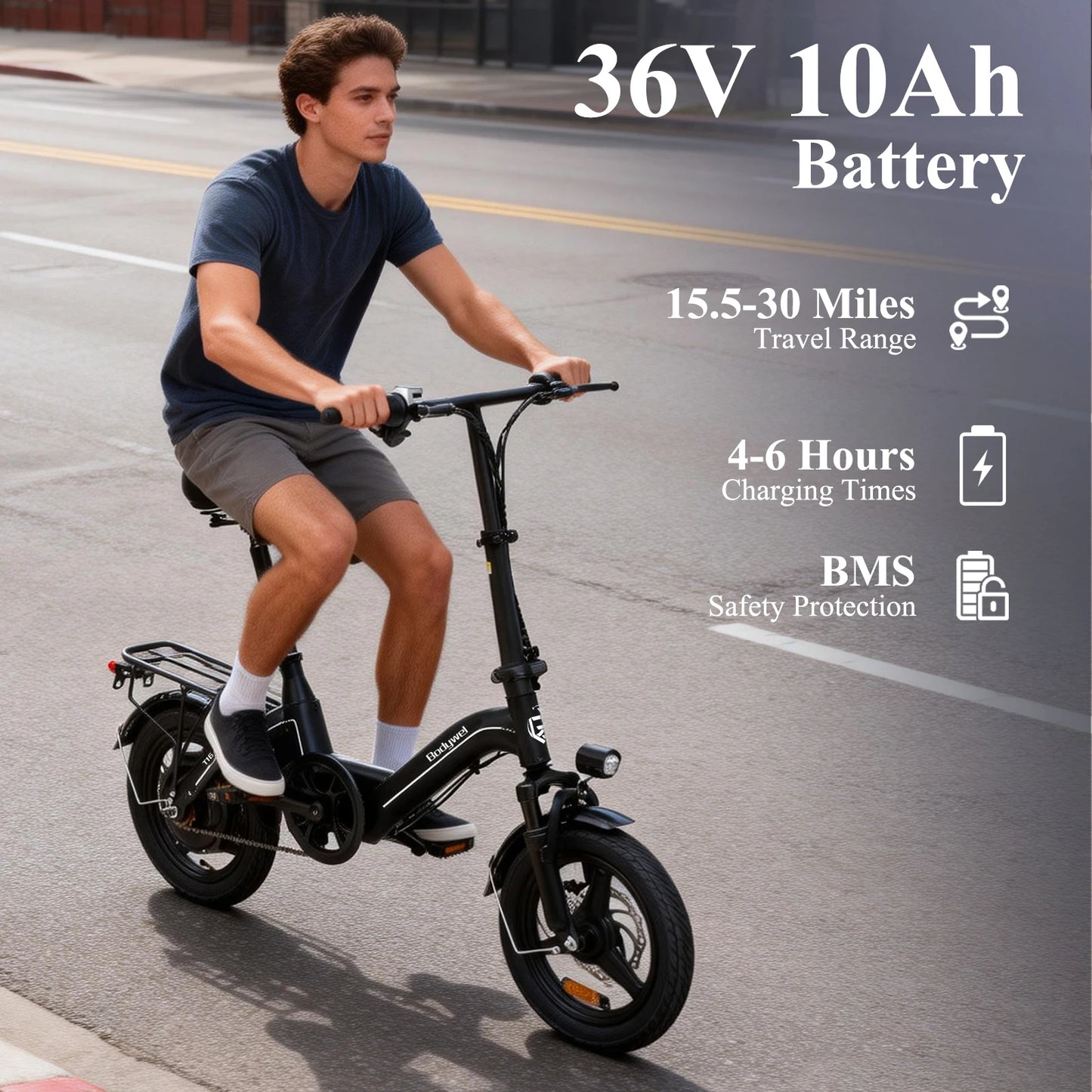 Bodywel T16Pro Adult Electric Bike 14" Foldable eBike, 750W Motor 22MPH Max Speed 36V 10.4AH Battery Commuter Electric Bicycle