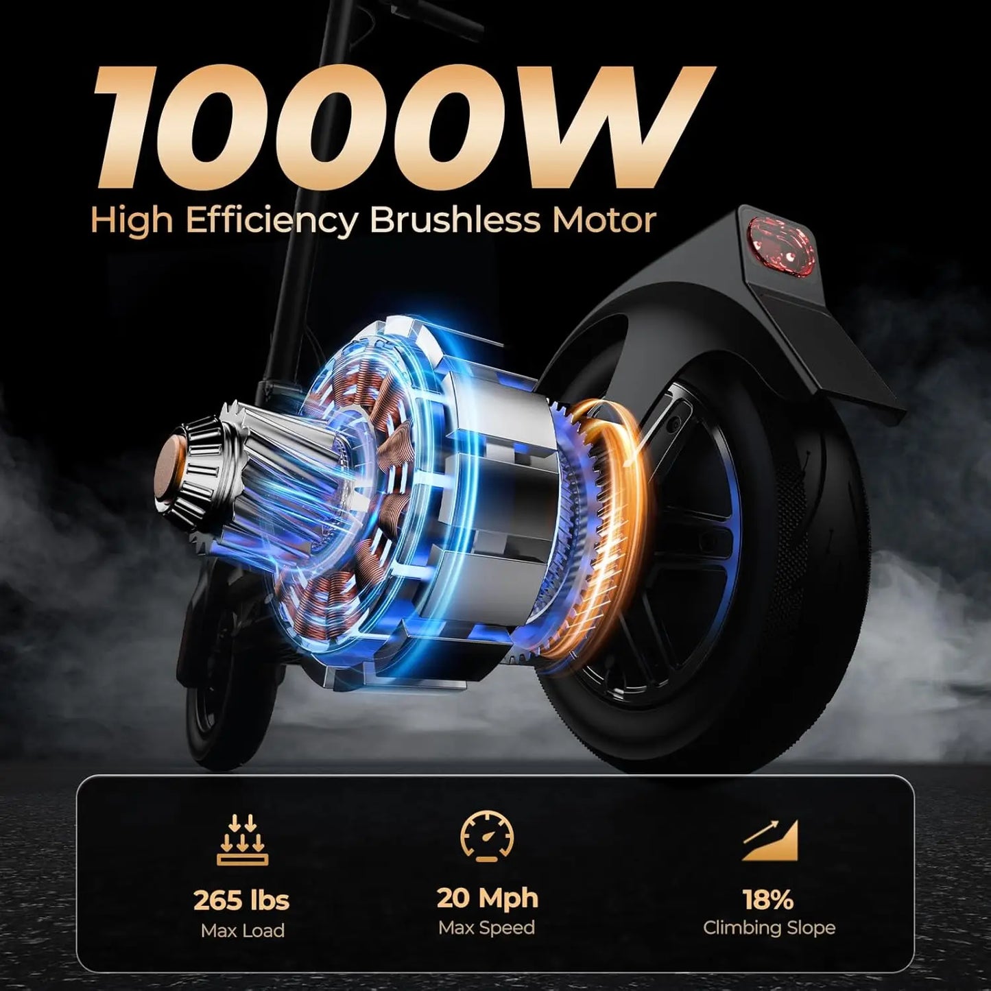 Foldable E-Scooter 1000W 10" Tubeless Tire 40 Miles Long Range Dual Shock Absorption APP Urban Commuter Scooter Family Use