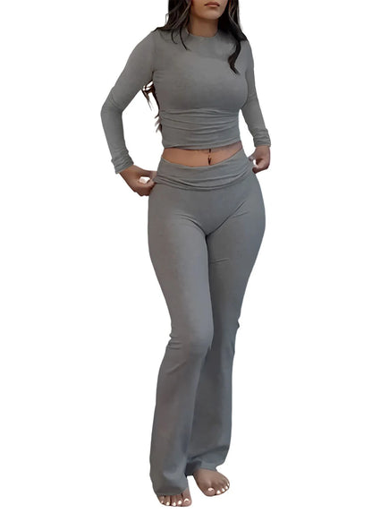 Women's Yoga Two-Piece Set Long-Sleeve Wide-Leg Activewear Set Casual Home Yoga Set Coordinated Set