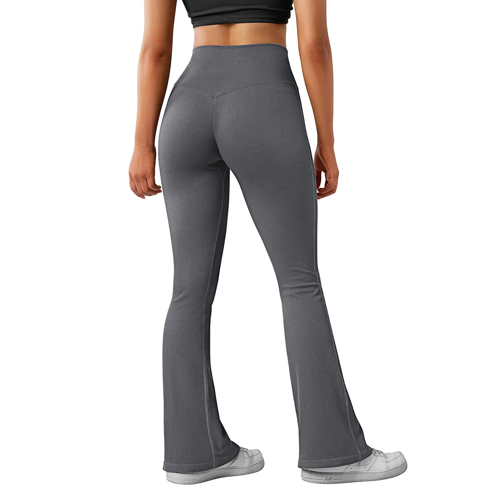 Women Ribbed Seamless Flare Leggings Sports Running Workout Fitness Pants Bootcut High Waist Push Up Flared Yoga Pants Women