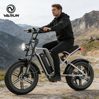 Airwest X5 Adult Electric Bike, 750W Peak Power, 48V 13Ah Battery, 20“*4 Fat Tire Ebike, 28MPH, UL 2849, 1 Year Warranty