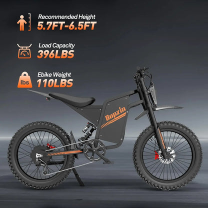 BOPZIN Q8 Electric Bicycle 5000W 60V 35AH 45 MPH 25x3" Fat Tires Electric-Motorcycle Hydraulic Brakes Full Suspension UL2849