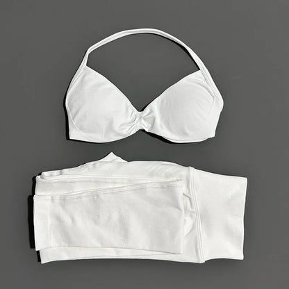 2 Piece Sport Set Women Yoga Backless Halter Bra High Waist Scrunch Seamless Pants Sport Suit Gym Sportswear Workout Set