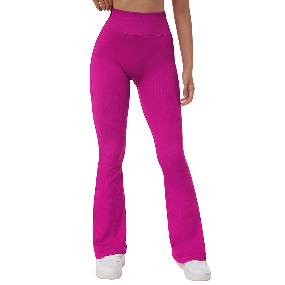 Women Ribbed Seamless Flare Leggings Sports Running Workout Fitness Pants Bootcut High Waist Push Up Flared Yoga Pants Women