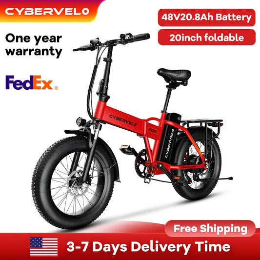 Cybervelo 1000W Ebike For Adults,Removable Battery EBike,28+MPH,Foldable Electric Bike,80 Miles Max Range,Fat Tire EK4 EK5