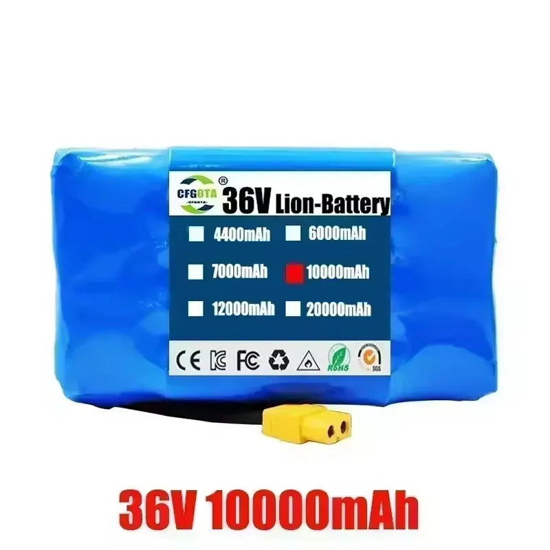 36V 20000mAh Superior Lithium-Ion Rechargeable Battery for Electric Self-Suction Hoverboard Unicycle 20AH Long-Lasting Power
