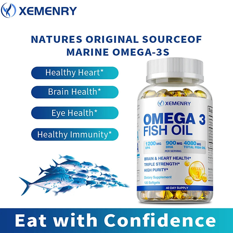 Omega-3 Fish Oil Rich in DHA and EPA - Improve Bad Mood, Relieve Stress, Strengthen The Brain, Improve Memory & Intelligence