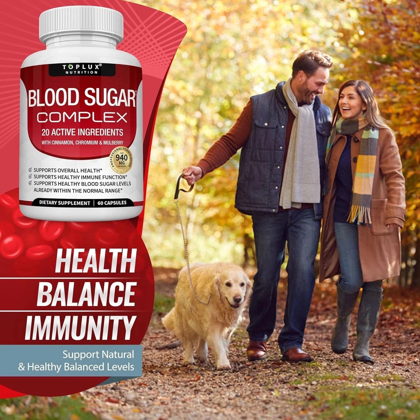 Blood Sugar Complex Supplement - Supports Healthy Blood Sugar Levels, All Natural with Cinnamon, vitamins, Non-GMO, 60 Capsules