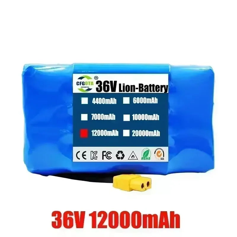 36V 20000mAh Superior Lithium-Ion Rechargeable Battery for Electric Self-Suction Hoverboard Unicycle 20AH Long-Lasting Power