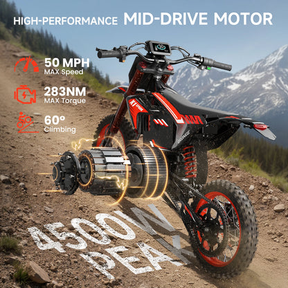 QRONGE X1 Spark Electric Dirt Bike 4500W Peak Motor 60V 28.8AH Electric Motorcycle 60 Miles Range 14/12" Fat Tire Snow E-bike ﻿