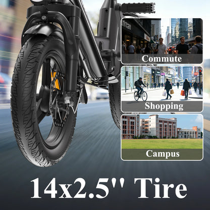 Bodywel T16Pro Adult Electric Bike 14" Foldable eBike, 750W Motor 22MPH Max Speed 36V 10.4AH Battery Commuter Electric Bicycle