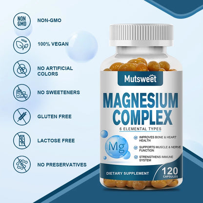 Complex Magnesium Capsule Supplements, Nervous System, Muscle And Bone Support Sleep, Energy, Leg Cramps, Headaches